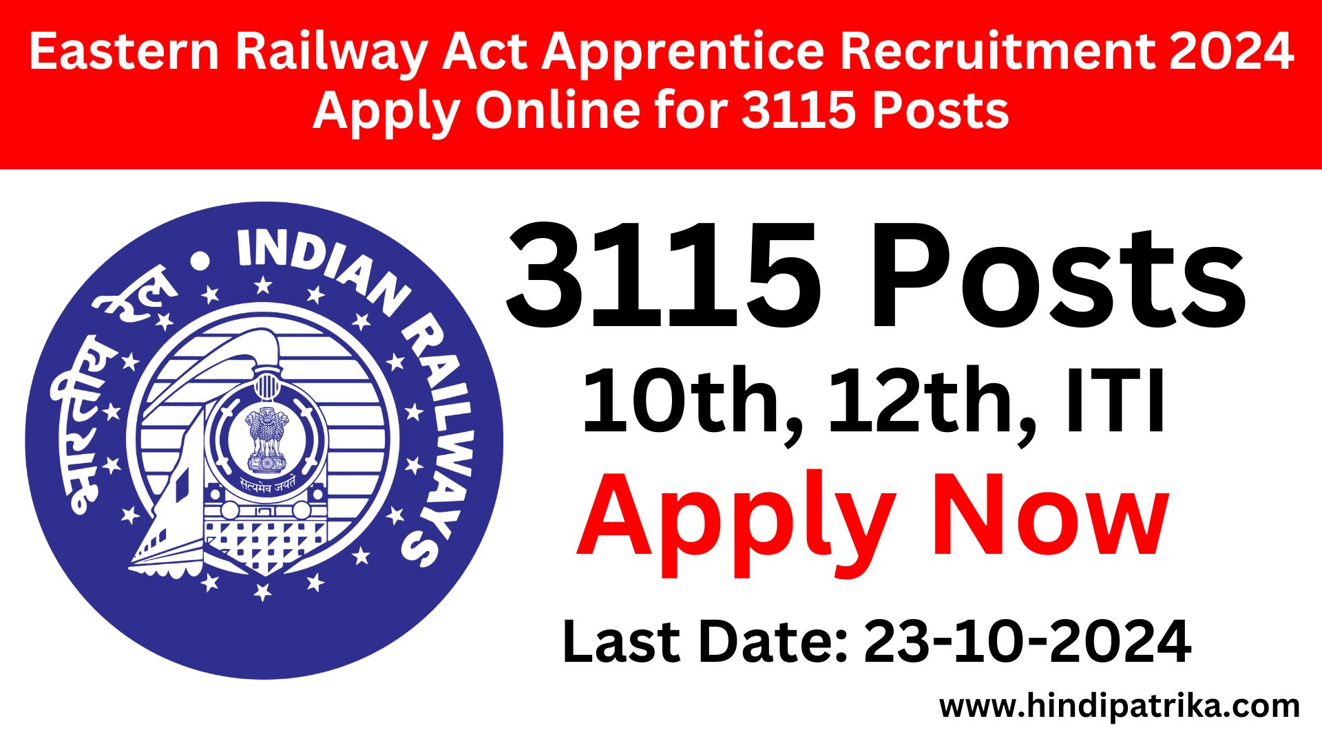 Eastern Railway Act Apprentice Recruitment 2024 Apply Online for 3115 Posts